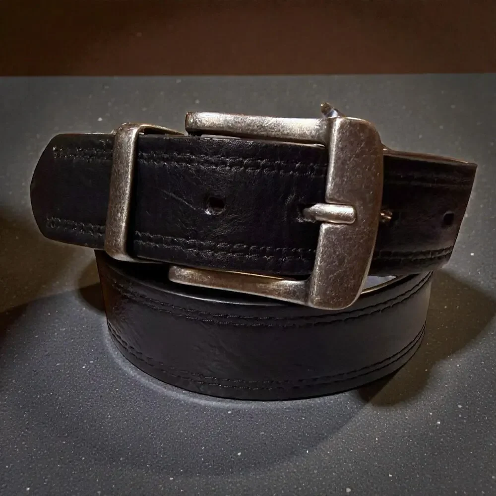 Levi’s Reversible Leather Belt Brown Black Stitched Silver Tone 2-Sided Sz 38-40